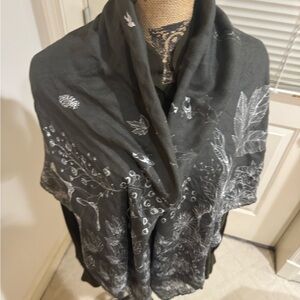 Furla Floral Patterned grey and white Scarf roughly 43”X45”